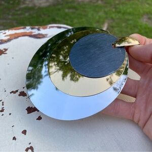 Unsigned Vintage Napier 1970’s Modernist Tri-Metal Circle Necklace Pendant